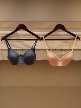 2 Nautica Lace-Trim T-Shirt Bras 36B Pink & gray